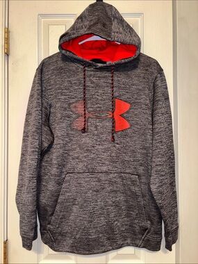 Under Armour Coldgear Gray Heather Hoodie with Red Lined Hood & Logo